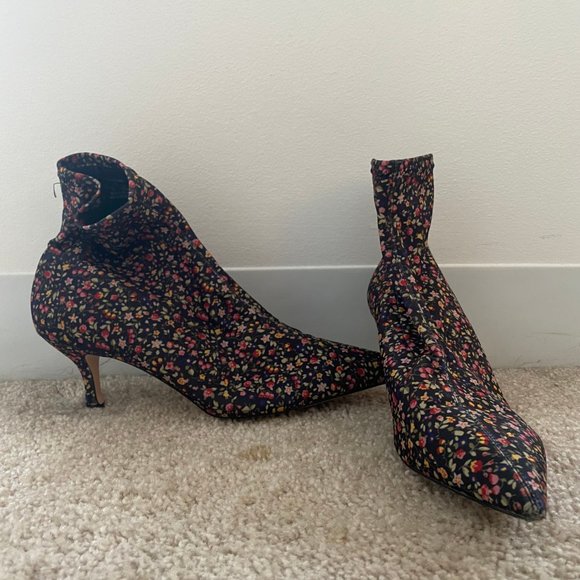 Zara Floral Kitten Heel Sock Booties - Picture 6 of 8